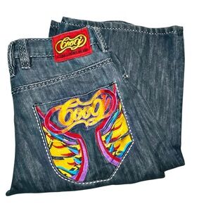 Coogi Y2K Vintage Streetwear Dark Wash Denim Shorts - Heavy Embroidery